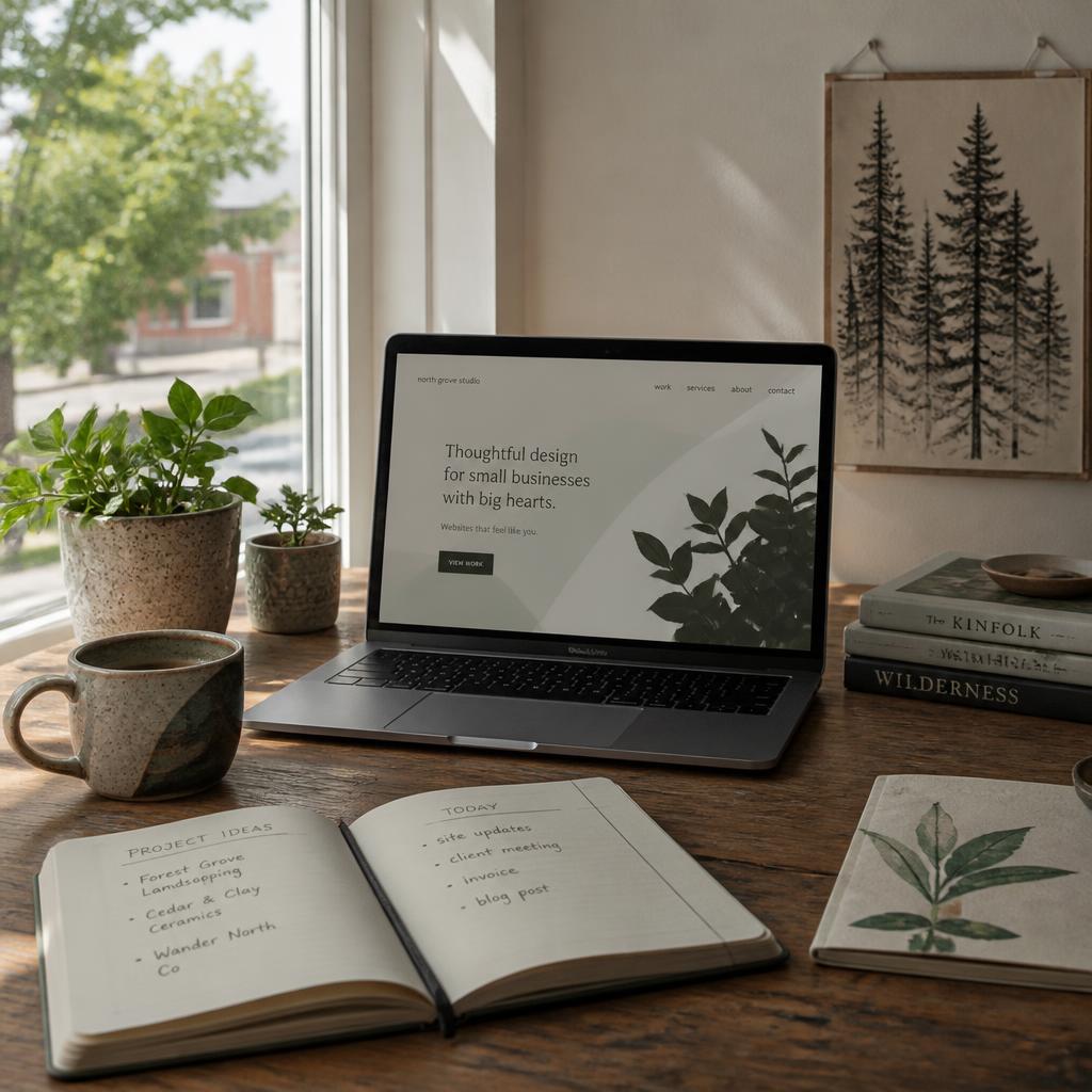 A considered worktable for direct website design work