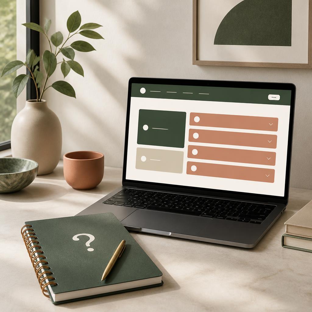 Website questions and planning notes on a desk