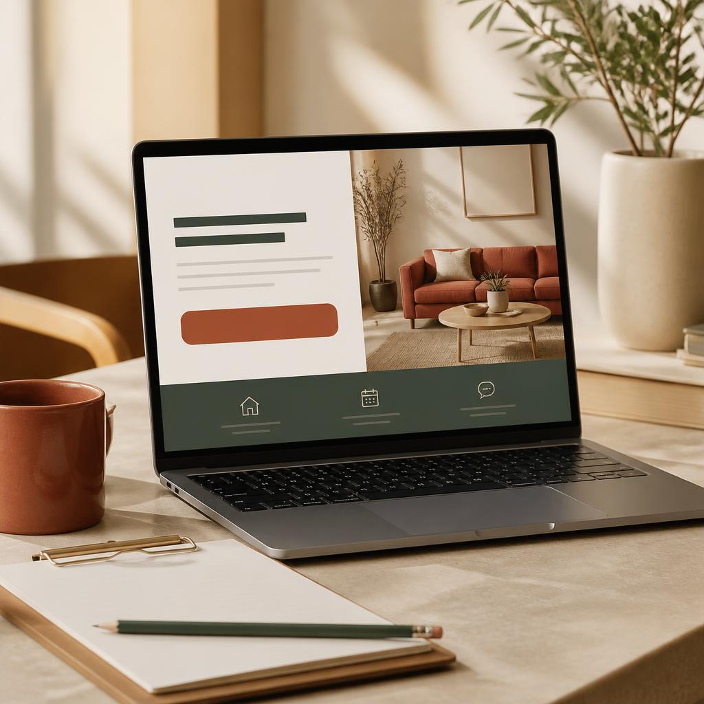 Focused service landing page layout on a laptop
