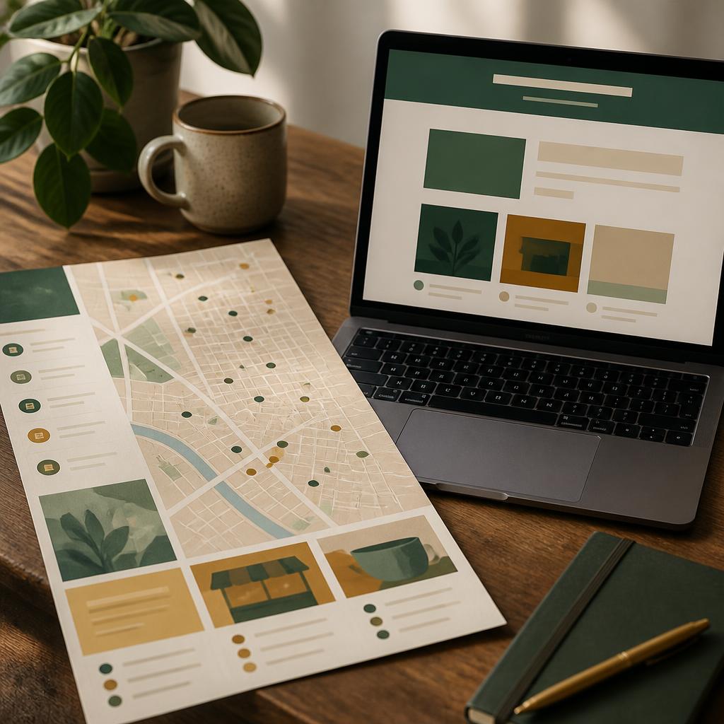 A laptop and planning notes for a clear local website structure