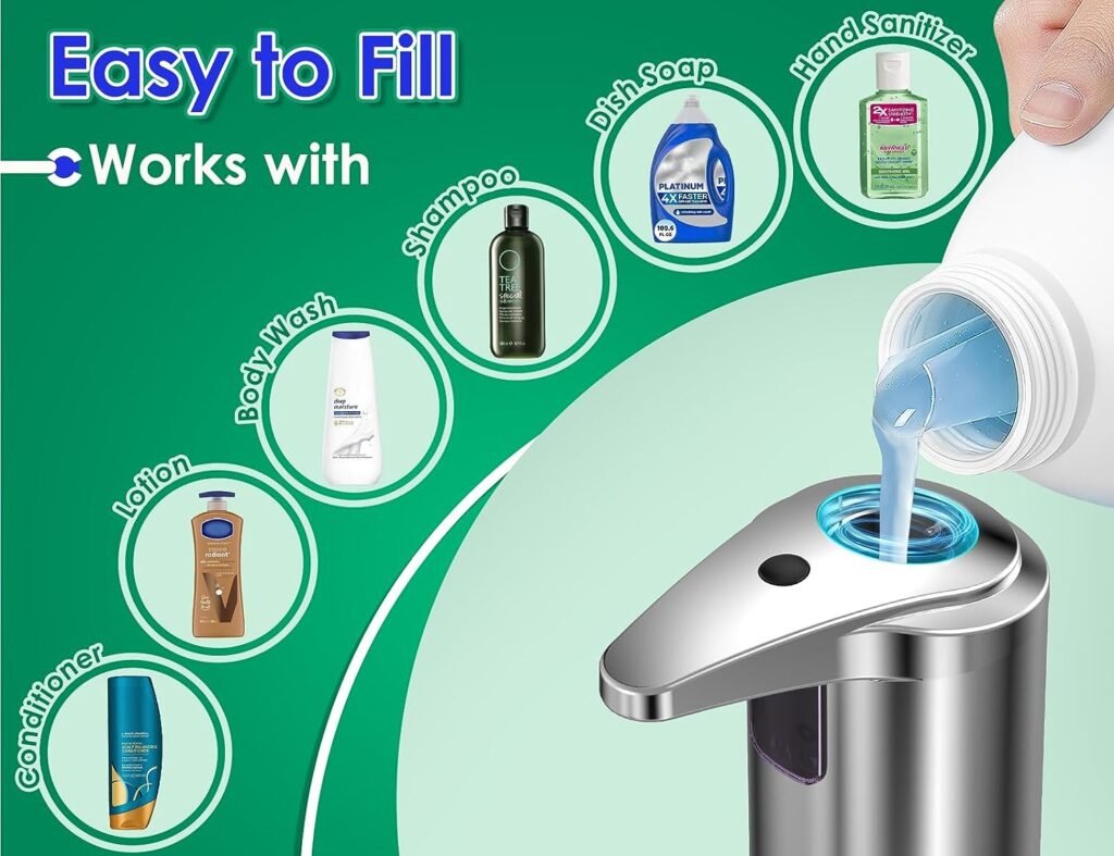 Automatic Soap Dispenser Touchless with Waterproof Base and Smart Infrared Motion Sensor, 3 Adjustable Soap Volume Hands Free Soap Dispenser, 9.5oz Liquid Soap Dispenser for Kitchen Bathroom Hotel