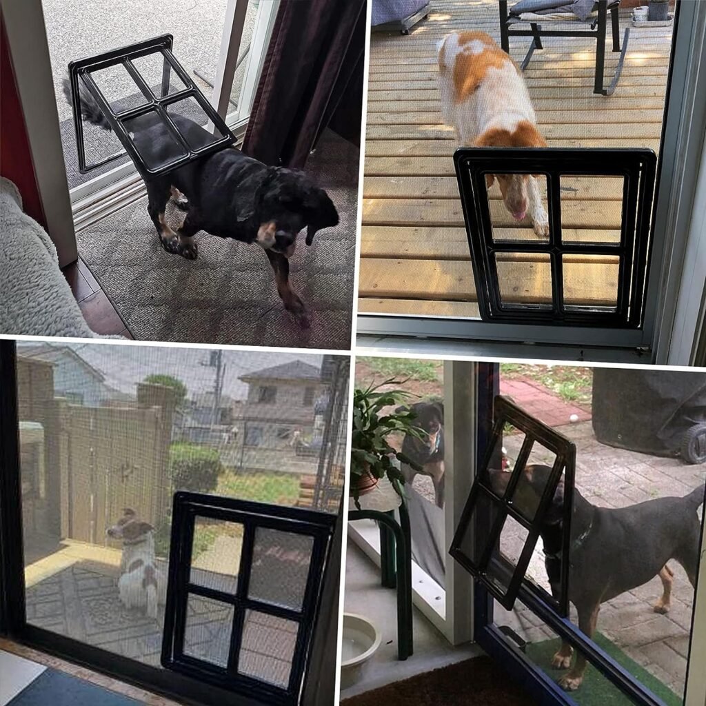 Namsan Pet Screen Door Dog Door for Sliding Door 12x16 Inches Doggy Door for Sliding Door Magnetic Close Cat Door Window Porch, Large, Black