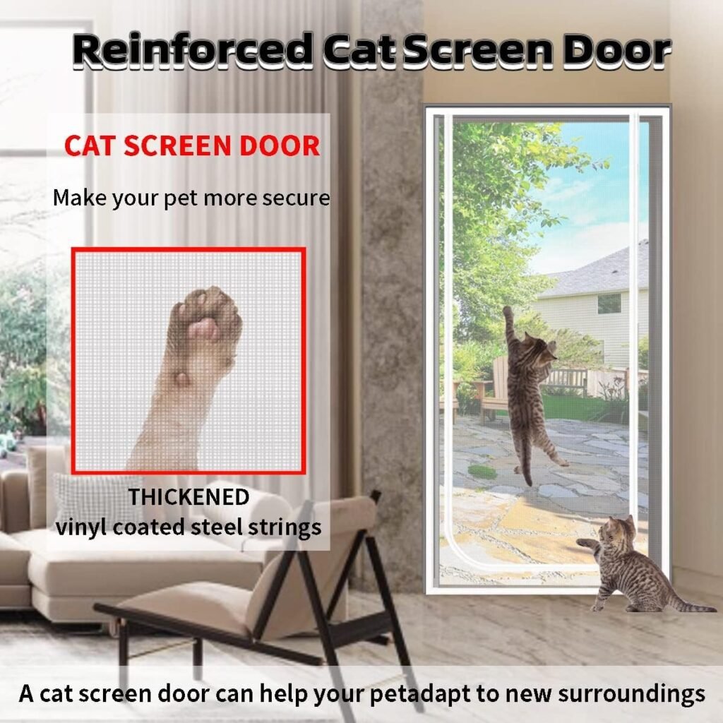 Pet Screen Door,35.5x82.5 in Thickened Screen Mesh Door Heavy Duty Cat Screen Door for Dogs Cats Mosquitos for Room with Double Zip